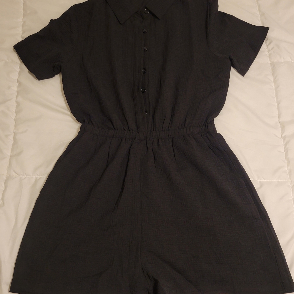Pink Lily Classic Button Black Romper